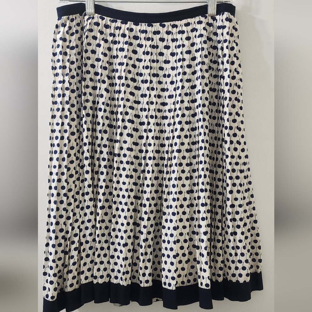 Vintage Oscar de la Renta Blue Navy and White Midi Pleated Skirt